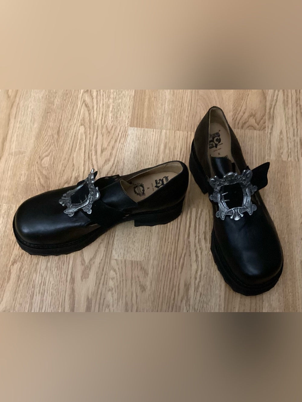 John Fluevog Black Leather Slip-On Loafers with Silver Rivet Detail - Picture 8 of 12